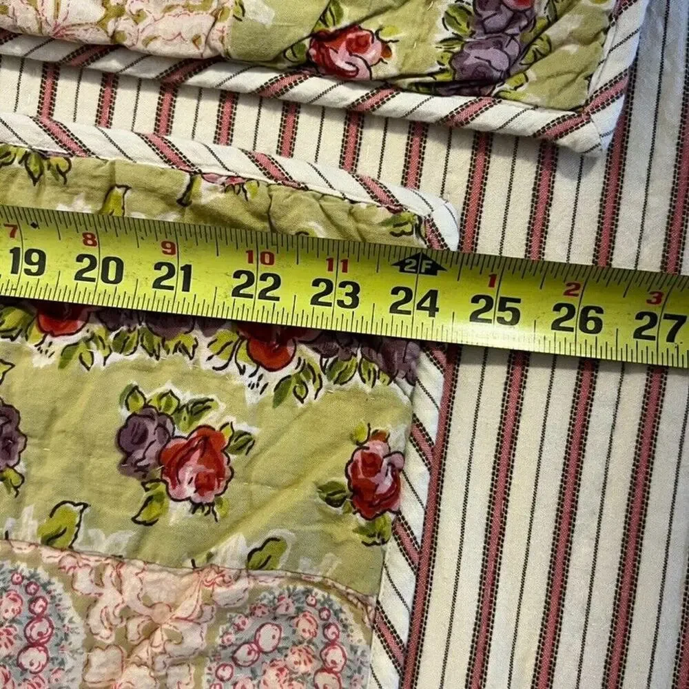 POTTERY BARN Quilt Cranberry Red Pink Patchwork Floral Reversible Stripe Queen
