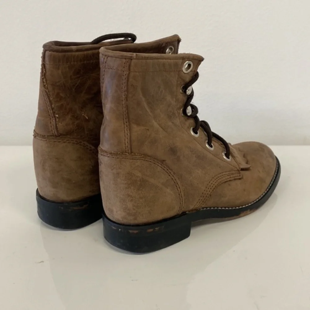 Justin cowboy lace up boots youth brown‎ 9.5D