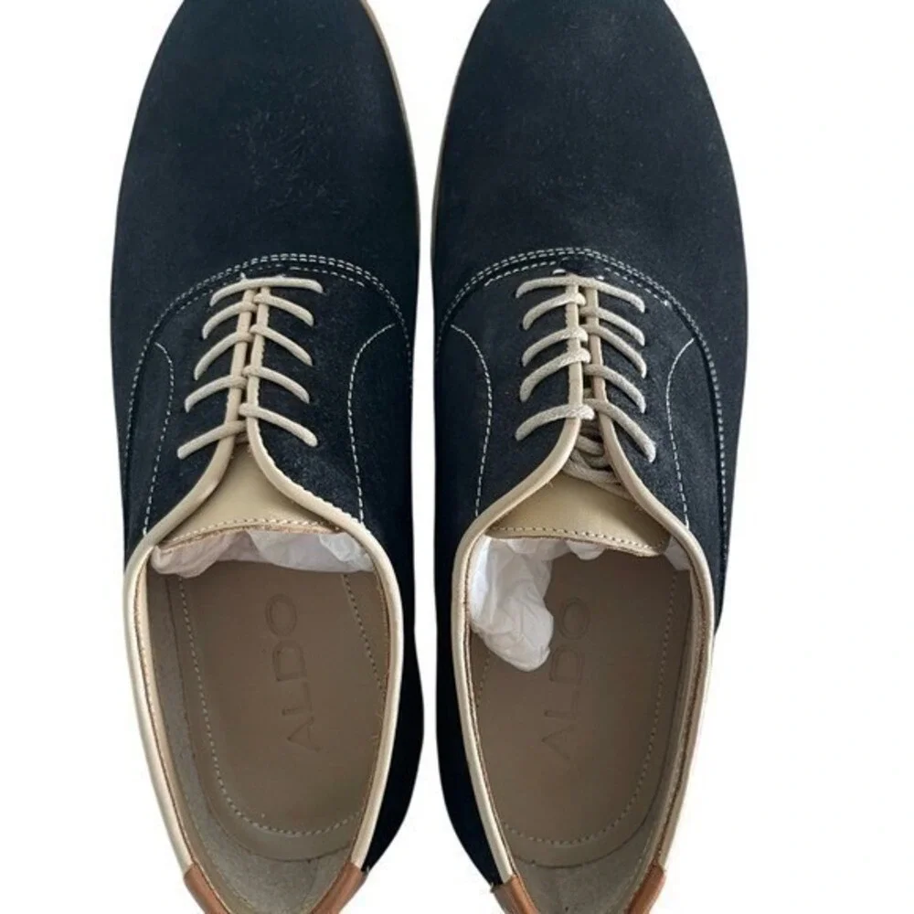 Aldo Mens Black Suede Oxford Dress Shoes Tan Leather Trim Size 8 EU 41 UK 7