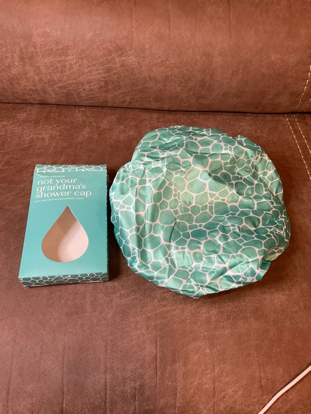 Turquoise Giraffe Print Shower Cap