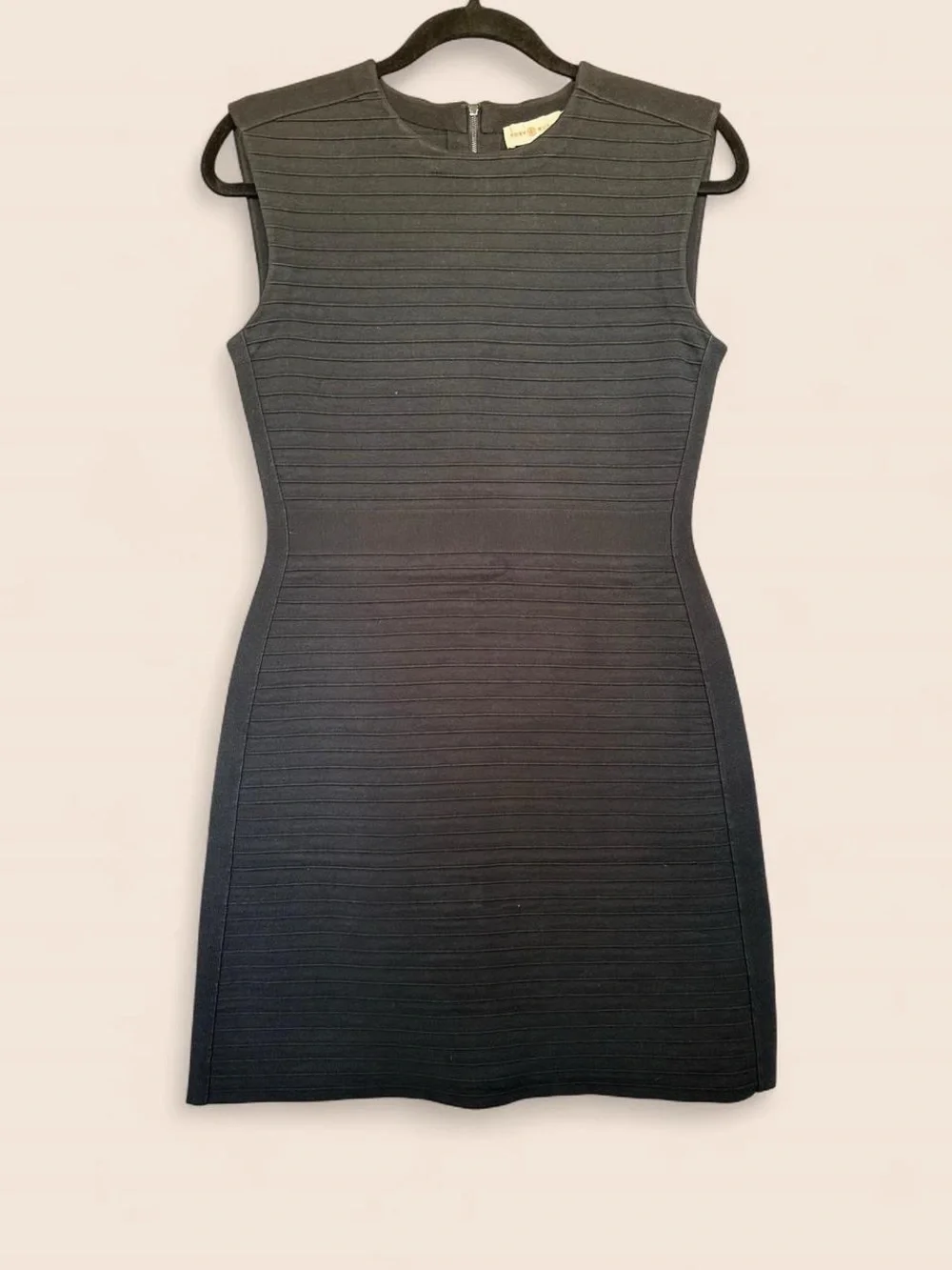 Tory Burch Sleeveless Black Ribbed Cotton Knit Sheath Dress Small