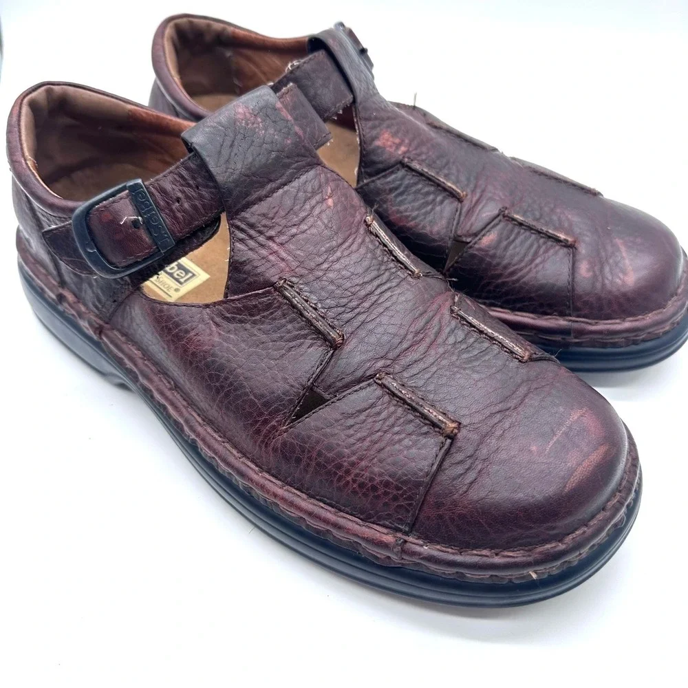Josef Seibel Mens Brown Leather Fisherman Sandals Closed Toe Buckle Shoes Sz 44