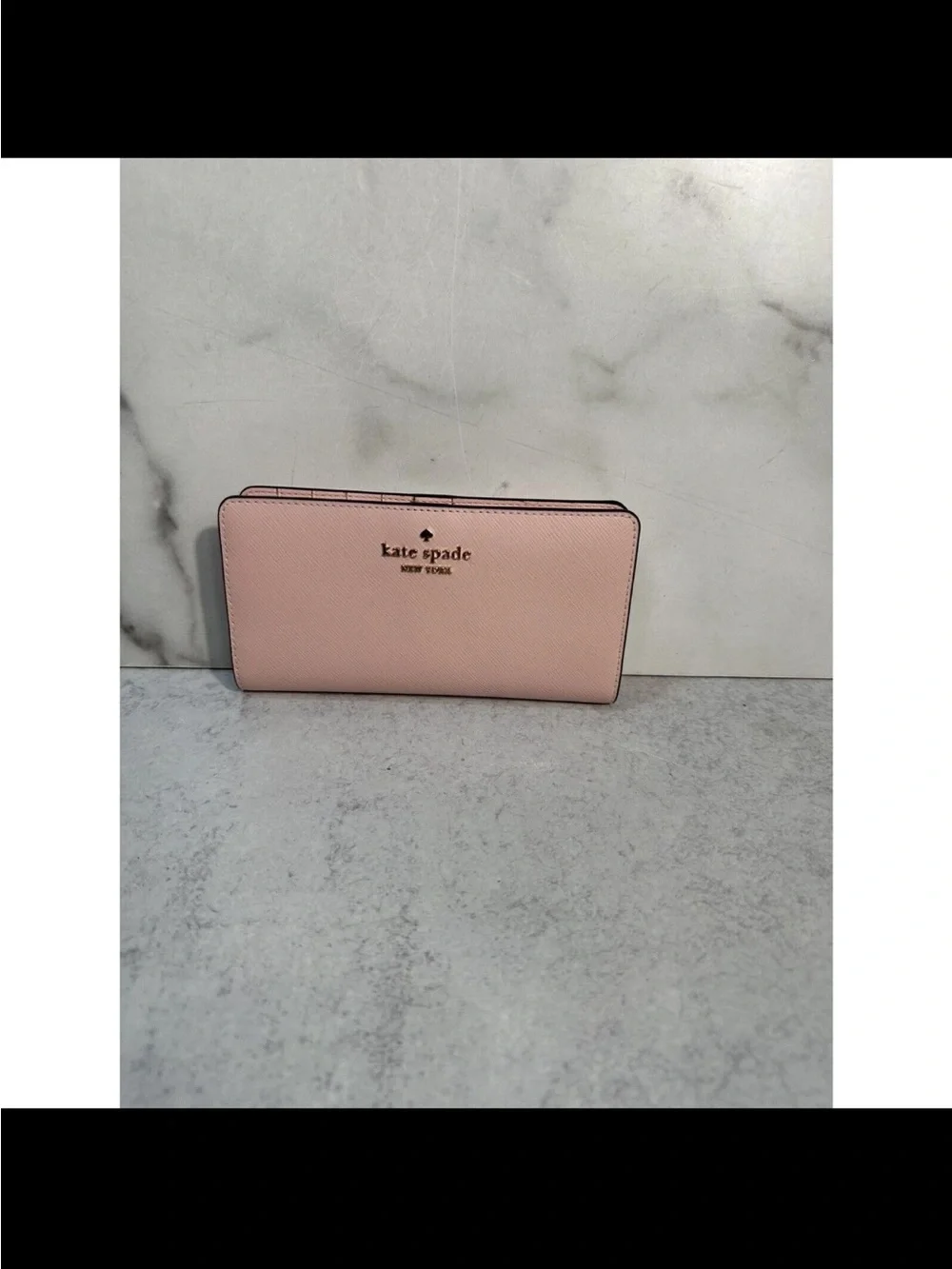 KATE SPADE Madison Large Slim Bifold Wallet Conch  Pink (650)Saffiano Leather