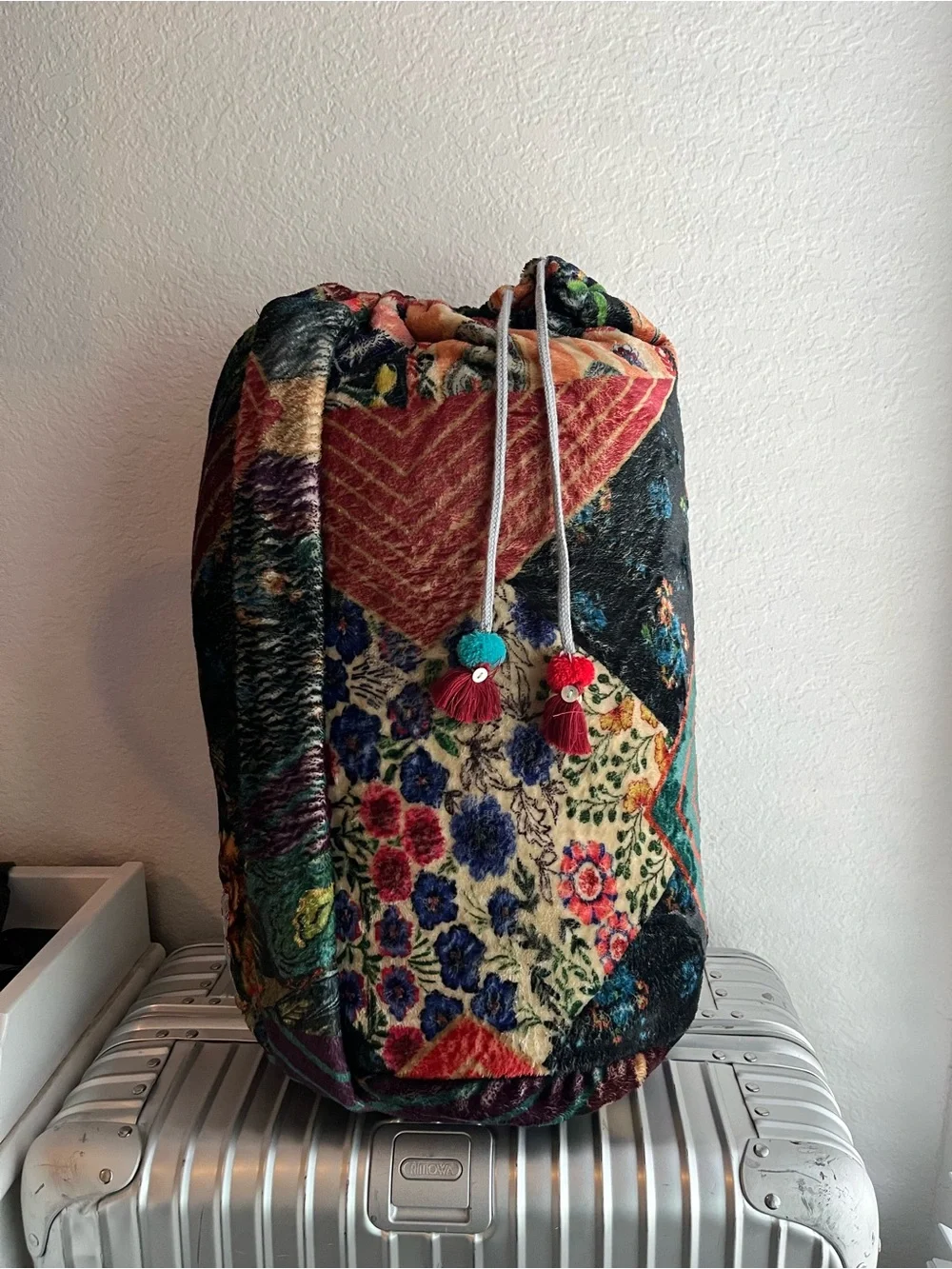 Johnny was reversible blanket in drawstring bag