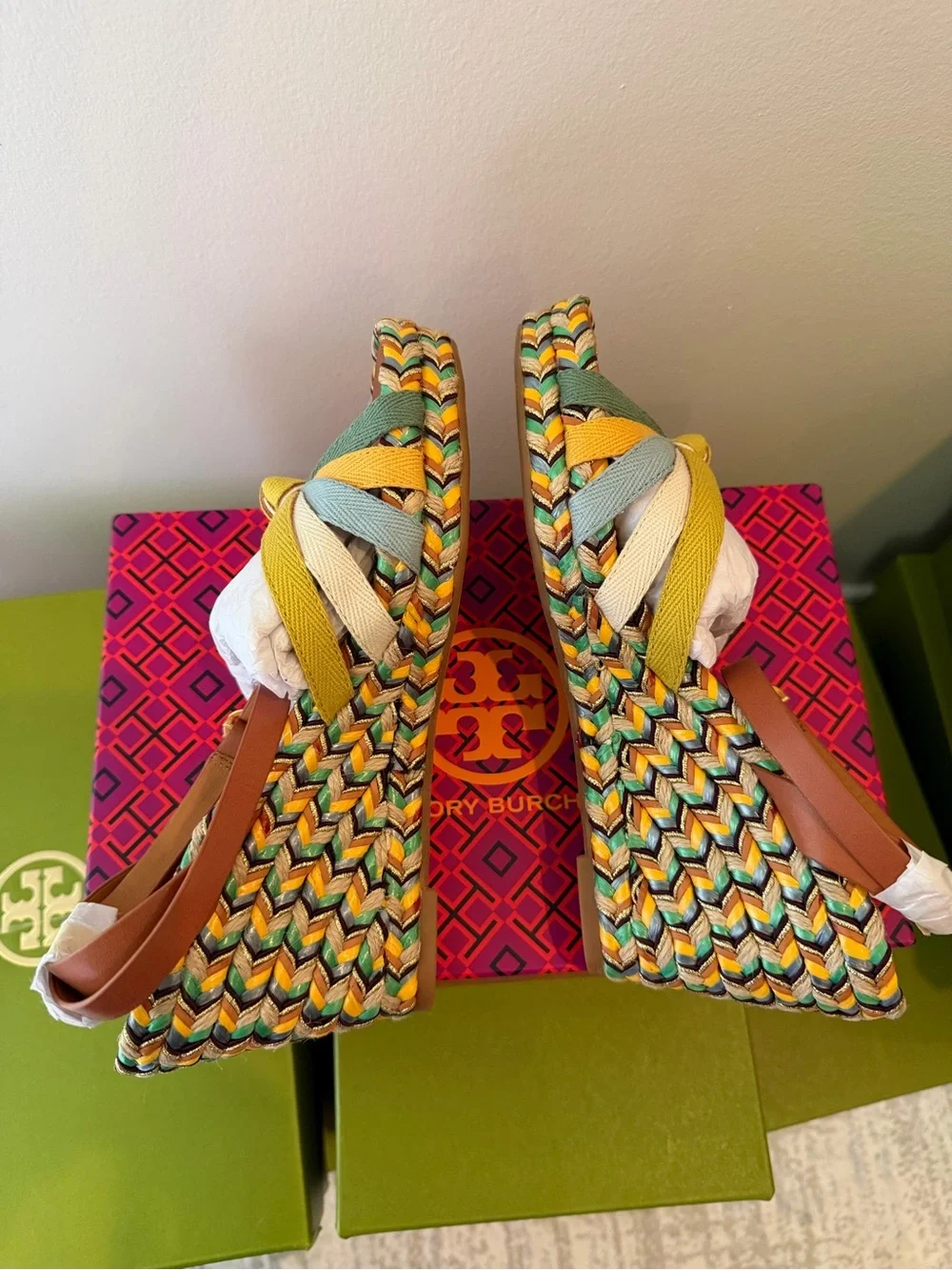 Tory Burch Multicolor Braided Knot Wedge Sandals