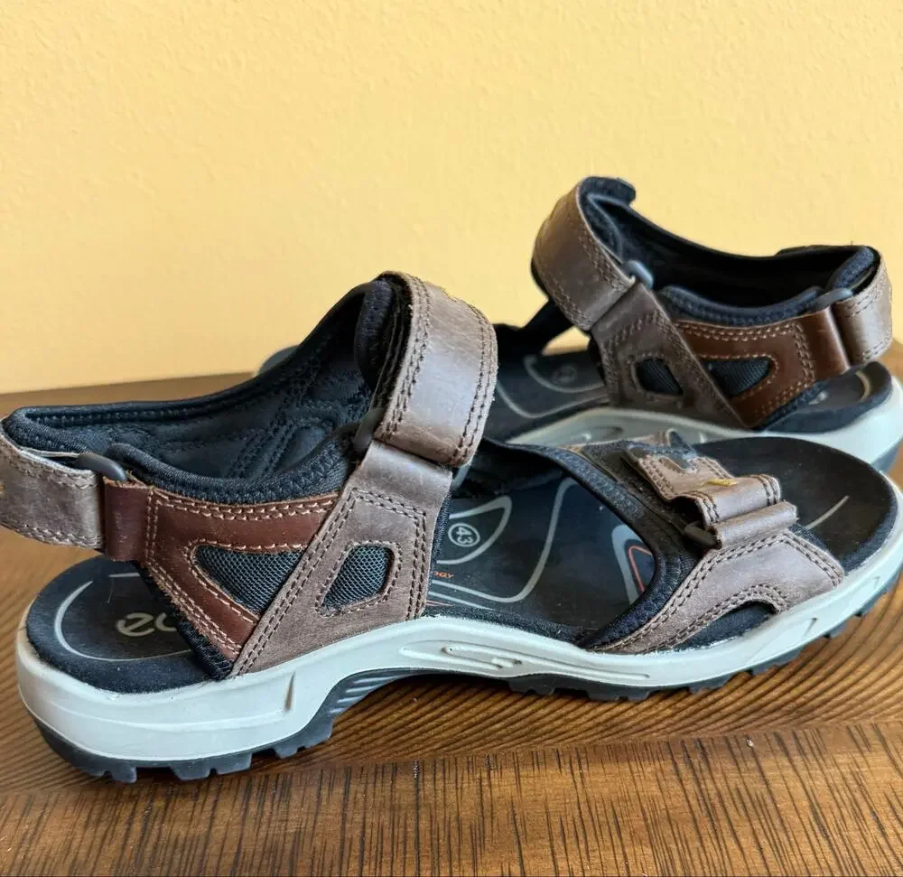 ECCO Yucatan Brown Leather Sport Sandals Men’s EU 43 Adjustable Comfort Hiking