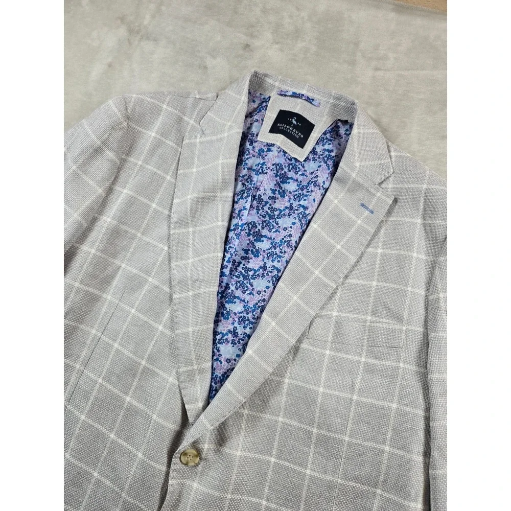 TailorByrd Linen Blazer Mens 48R 48 Gray Windowpane Sport Coat Collection