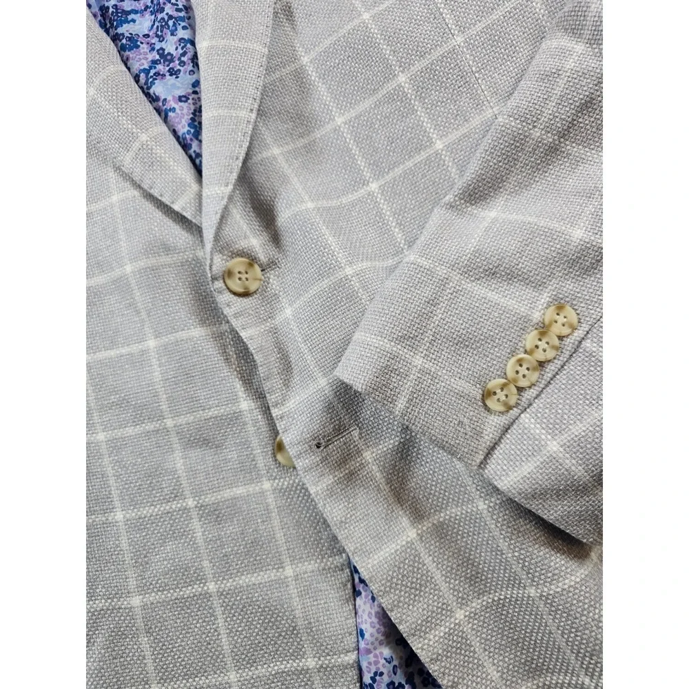 TailorByrd Linen Blazer Mens 48R 48 Gray Windowpane Sport Coat Collection
