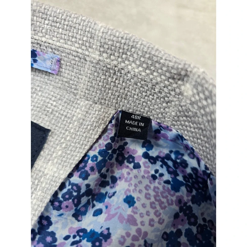 TailorByrd Linen Blazer Mens 48R 48 Gray Windowpane Sport Coat Collection