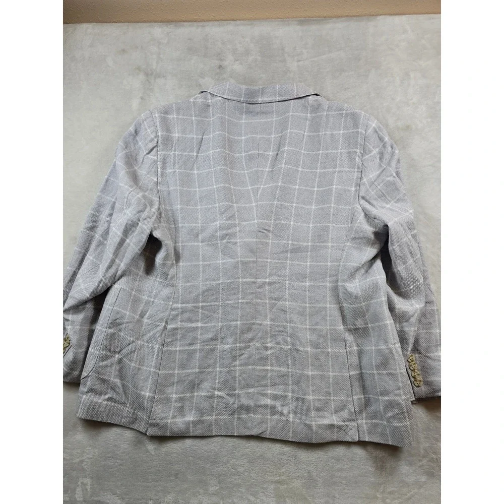 TailorByrd Linen Blazer Mens 48R 48 Gray Windowpane Sport Coat Collection