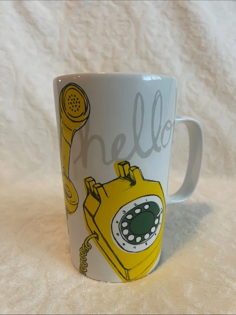 Starbucks White Yellow Green 'Hello' Telephone Ceramic Mug