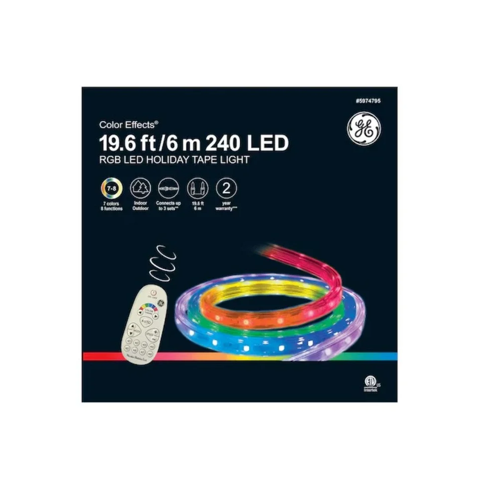 GE Color Effects 240 Light 19.6-ft 7 Color Changing LED Tape‎ Lights Remote
