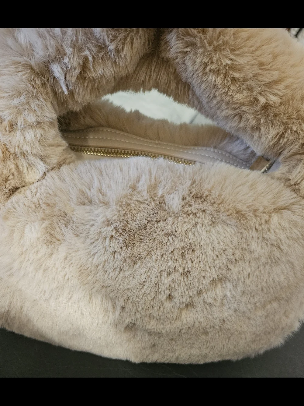 ANTHROPOLOGIE Light Neutral Beige Plush Faux Fur Hobo Satchel Bag NWT