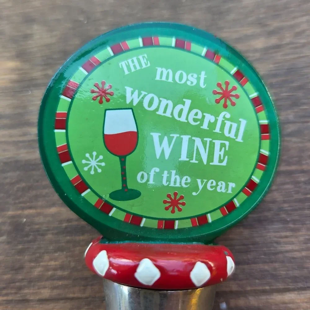 Set of 2 Christmas Wine Bottle Stoppers Snowflake Wonderful Wine Bar Decor