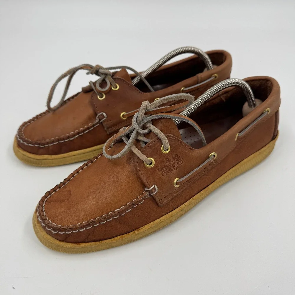 Vintage Coach Leather Boat Shoes Tan Brown Made in Italy‎ Deck Shoes Mens 8.5