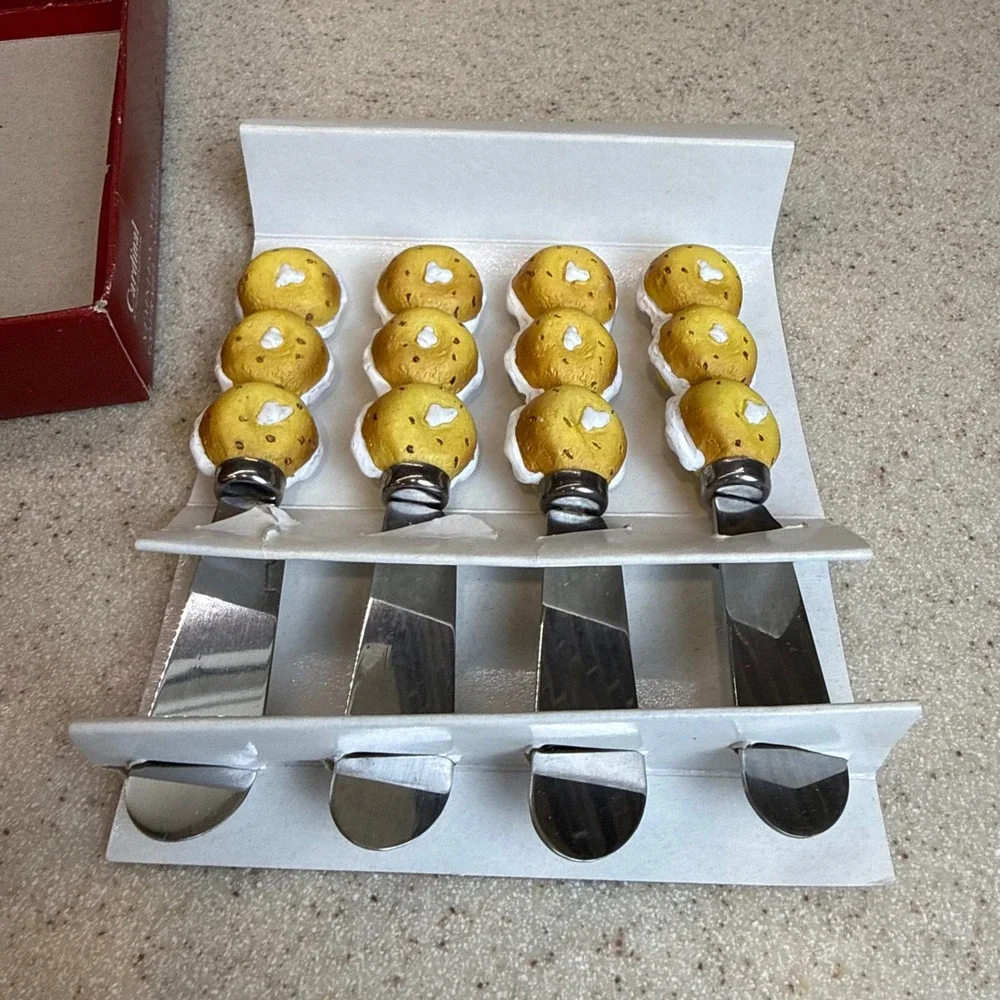 Vintage Spreadables Bagels Gourmet Butter Spreaders Set 4pc Stainless Steel Used