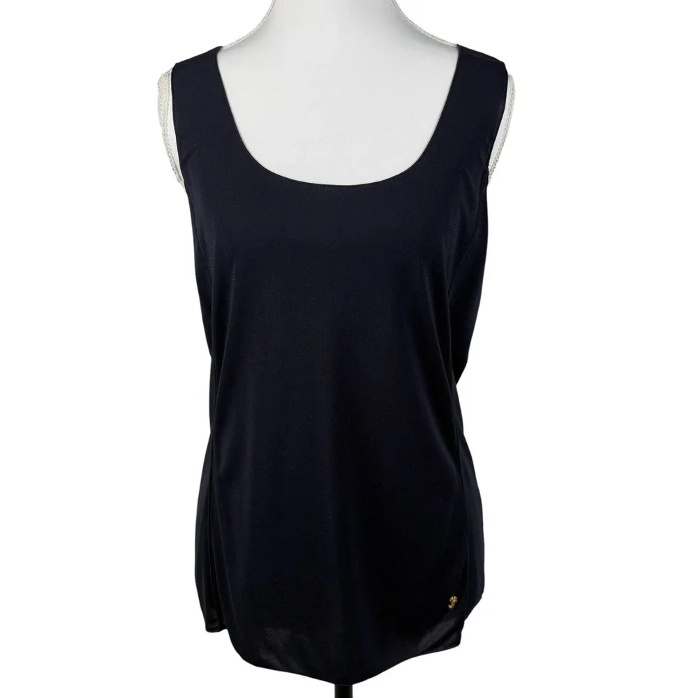 Tory Burch Sleeveless Drape Neck‎ Top Womens M Navy Blue Shell
