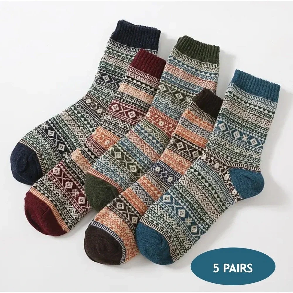 Calcetines Tipo Retro Con Diseño De Rombos 7-10 Paquete De 5 Piezas Casuales