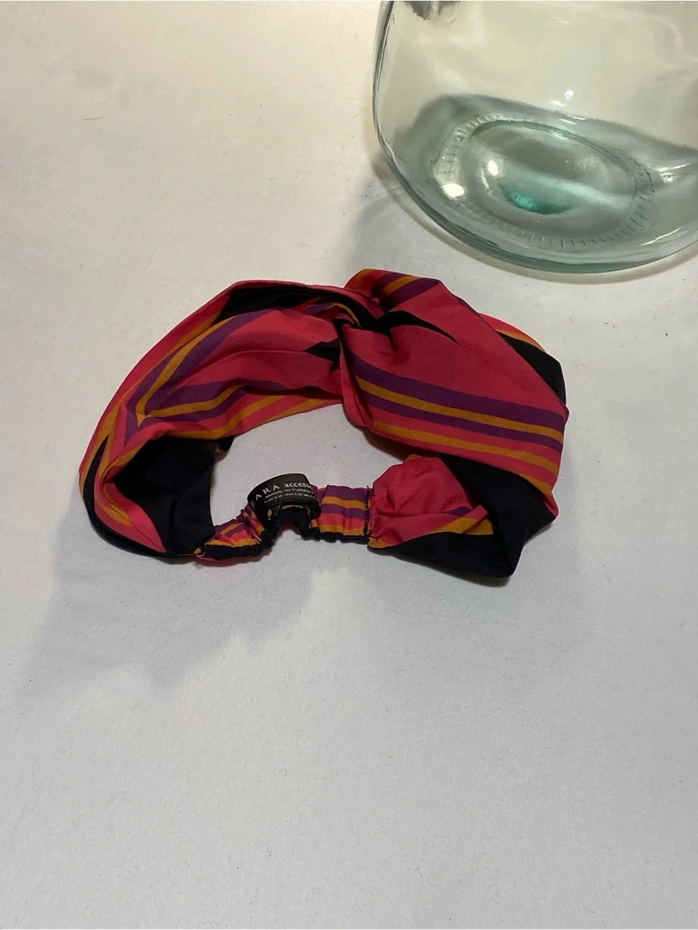Zara Pink Striped Twisted Headband with Multicolor Accents
