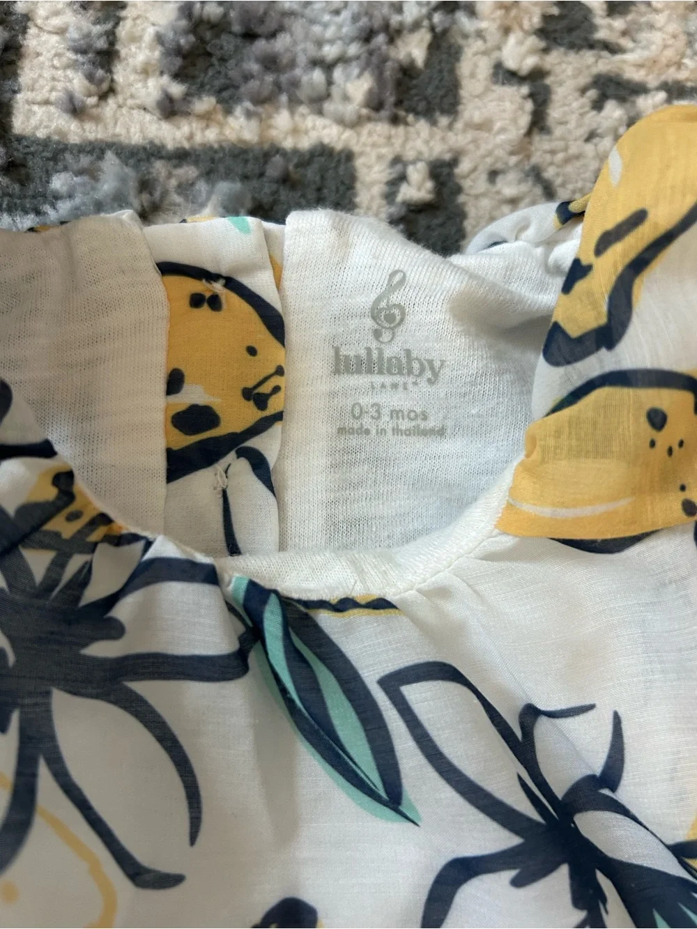 Lemon-Print Baby One-Piece Romper in White and Yellow