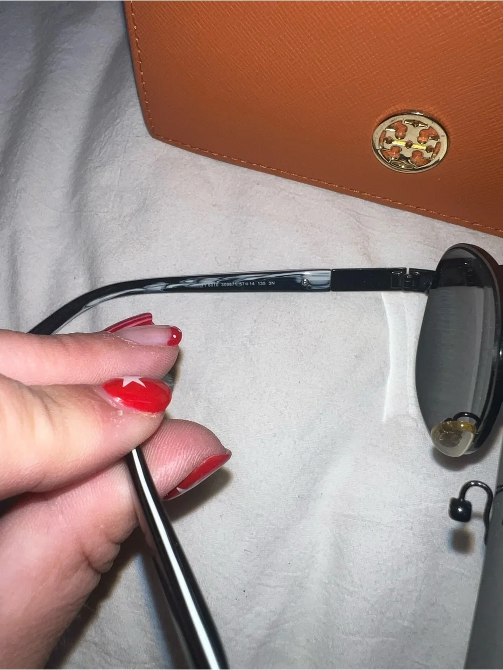 Tory Burch Orange Saffiano Wallet-Style Sunglass Case with Black Aviator Shades