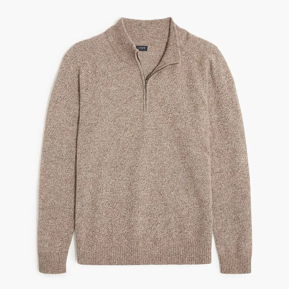 J. Crew Marled Sweater Half Zip Supersoft Lambswool Blend Mole Brown NWT Medium