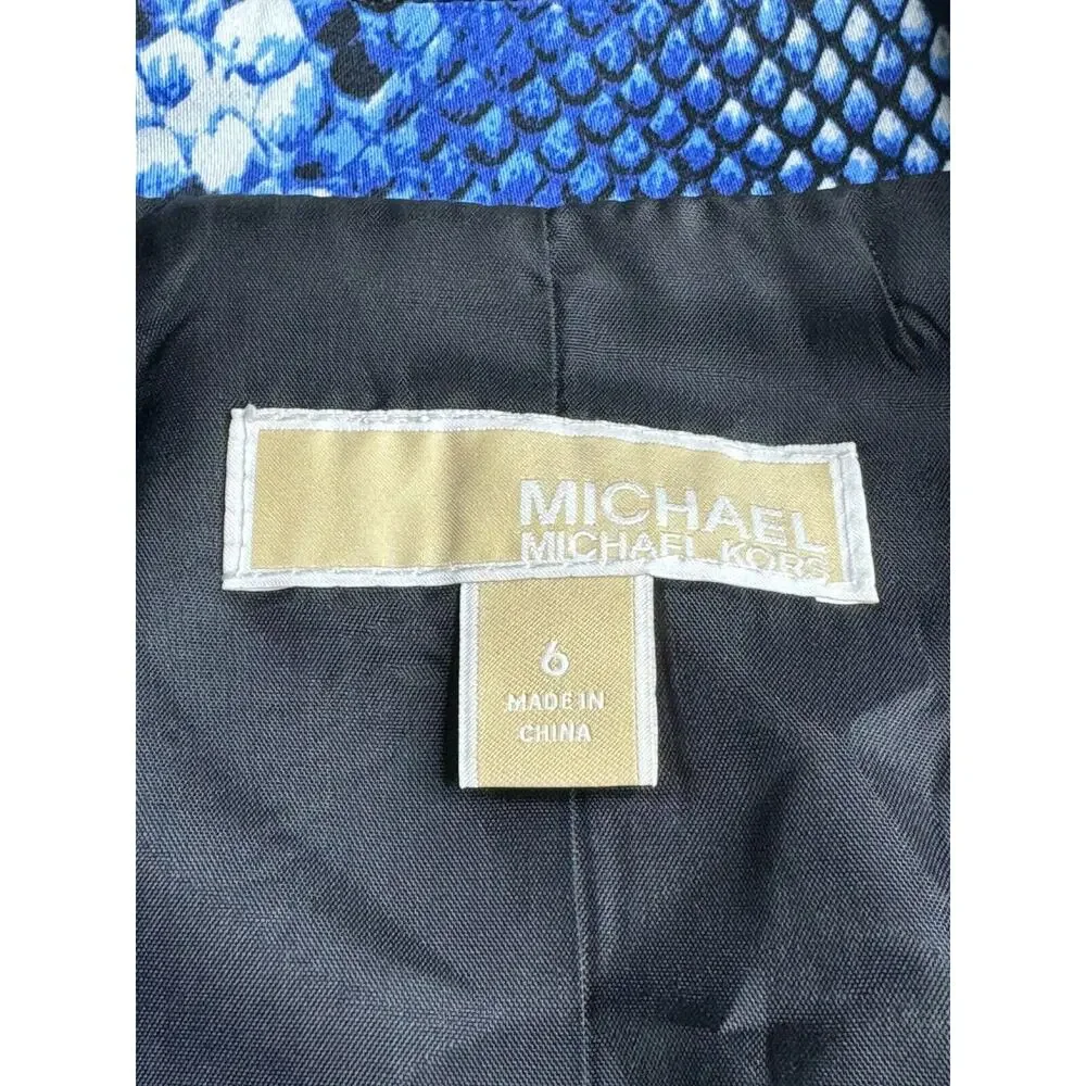 MICHAEL Michael Kors Blazer Womens 6 Black Blue Reptile Animal Print 3/4 Sleeve