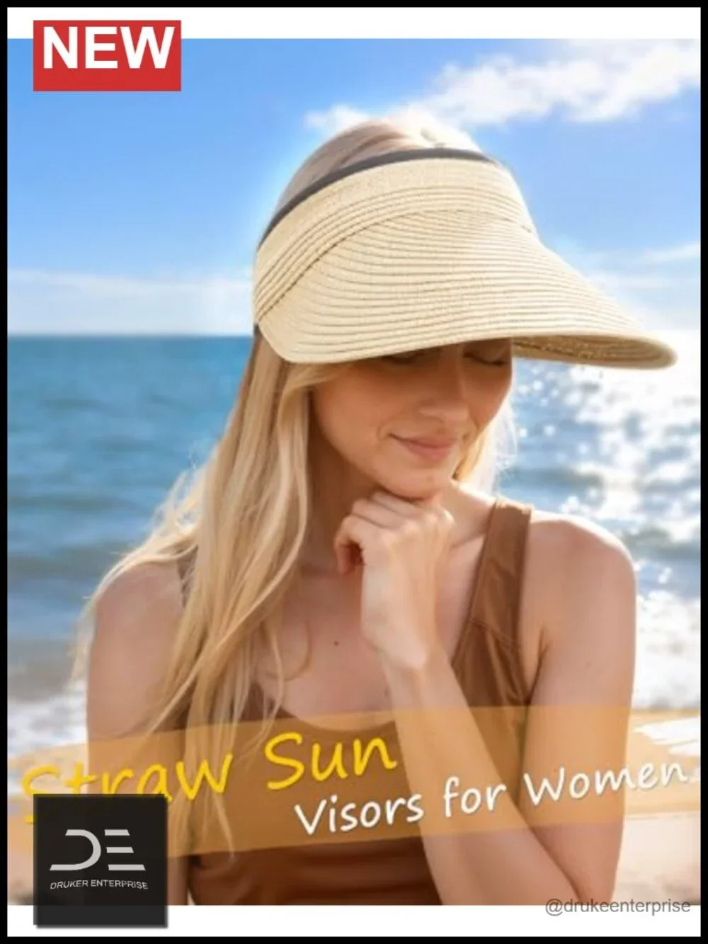 Straw Sun Visor Hat UPF 50+ Wide Brim Adjustable Packable