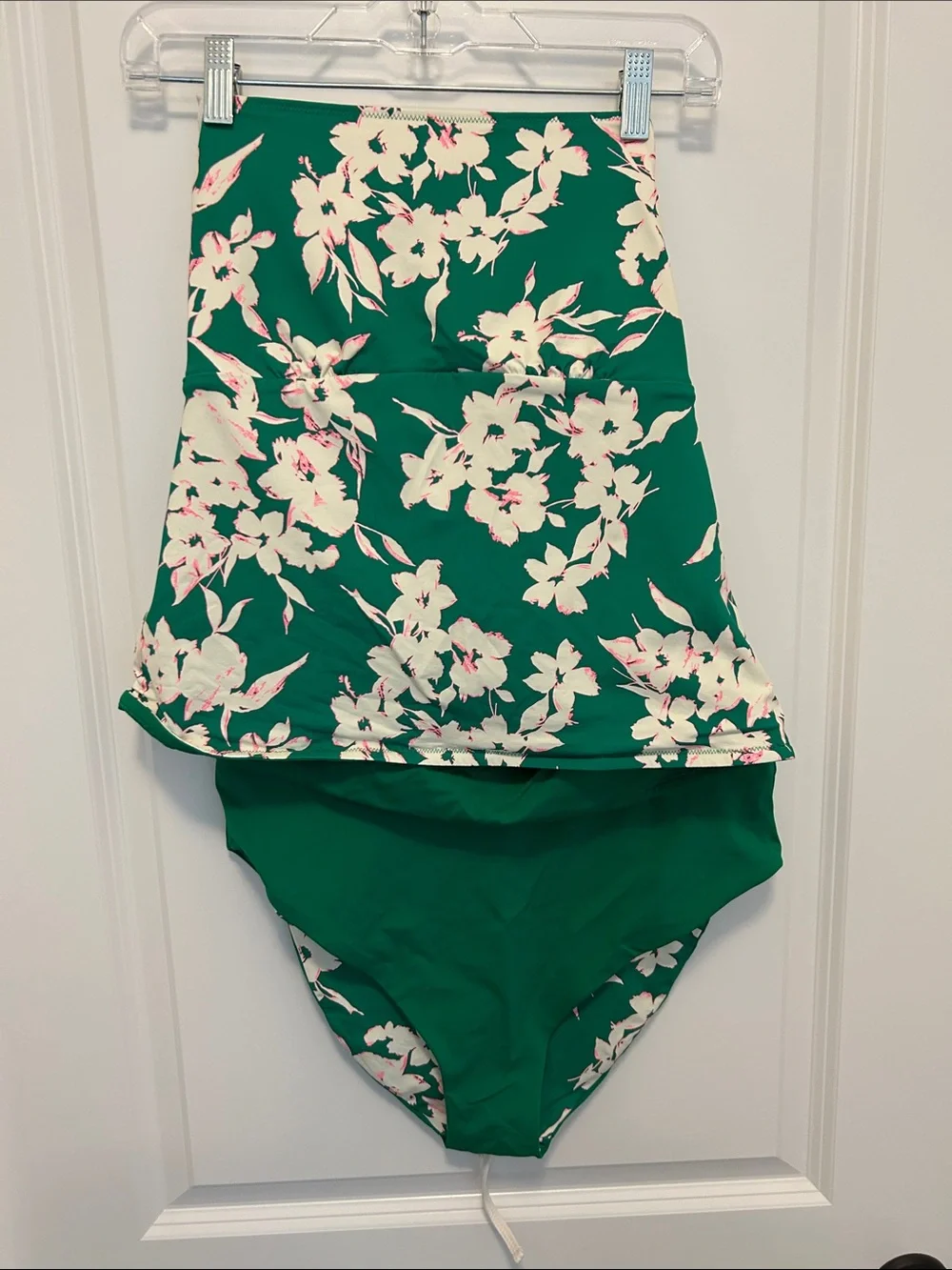 Green Floral Reversible Tankini Swimsuit Top and High Waist Bottom