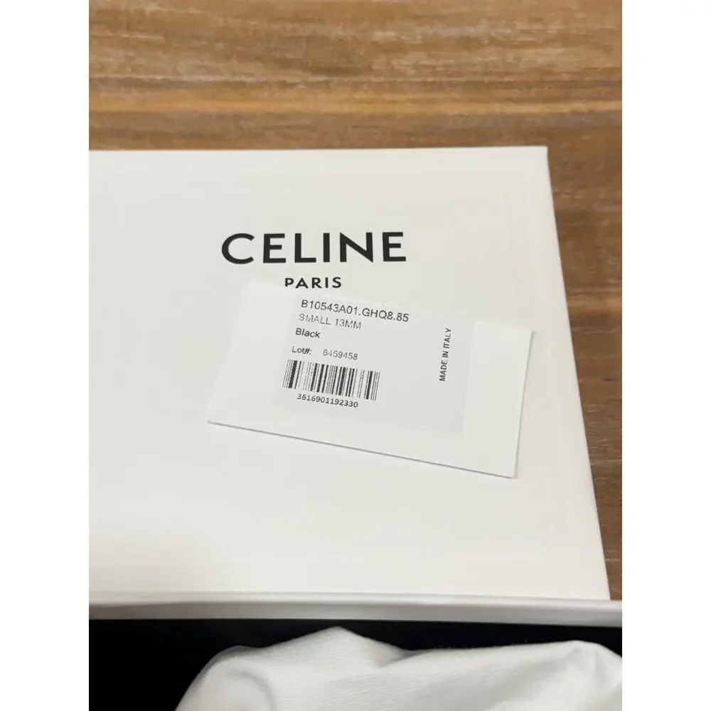 CELINE Maison Belt 13mm Taurillon Leather Black Gold Buckle Size 85 NIB Rare