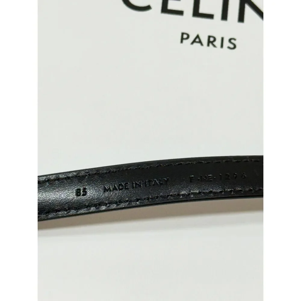 CELINE Maison Belt 13mm Taurillon Leather Black Gold Buckle Size 85 NIB Rare