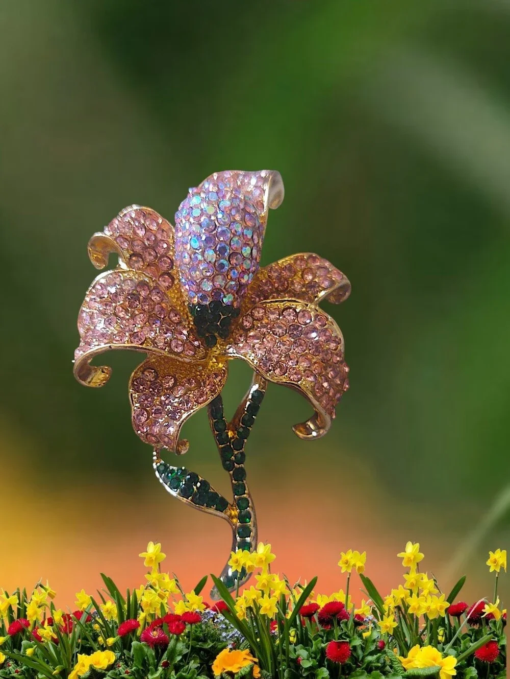 Pink Crystal Flower Brooch