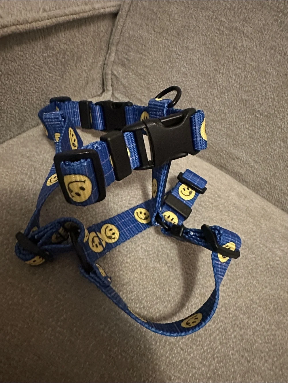 Blue Smiley Face Dog Harness with Buckles
