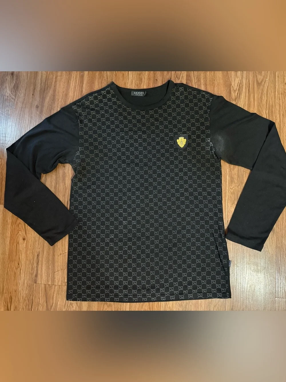 Gucci Black Long Sleeve GG Pattern shirt with historic 