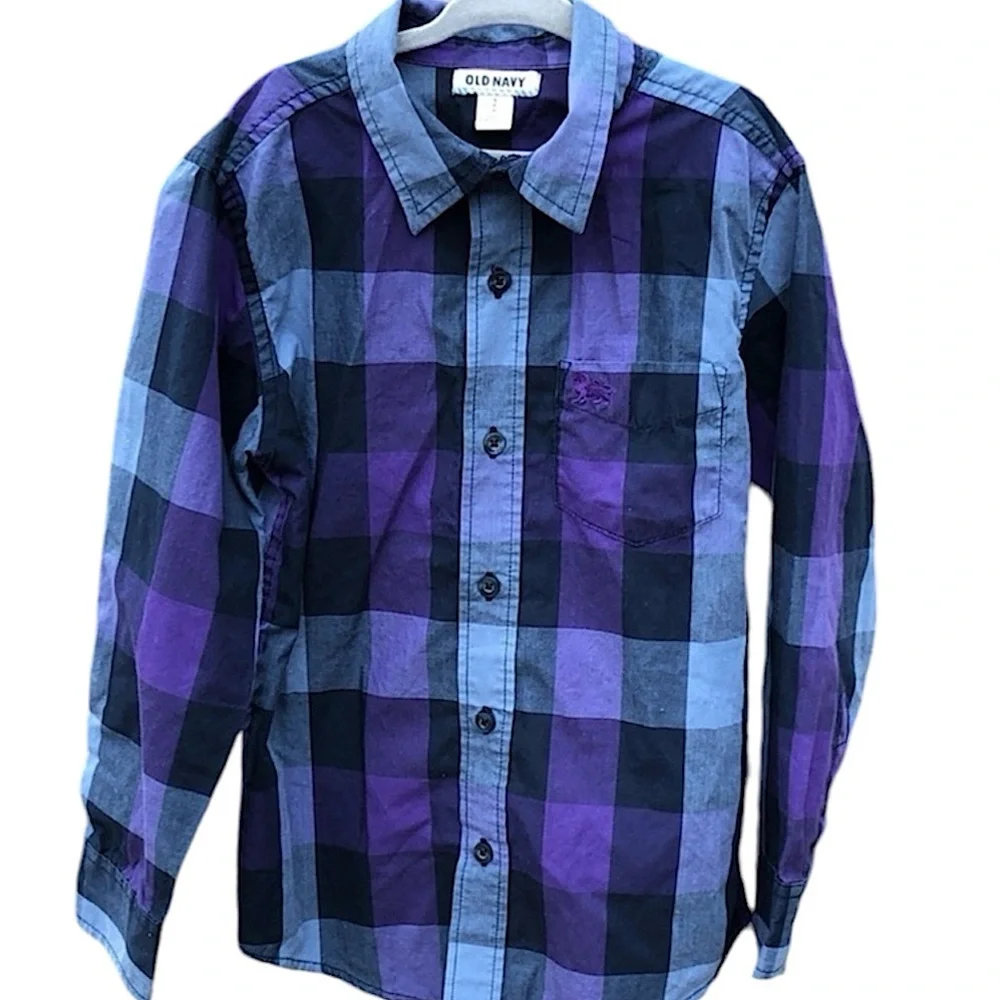 - Old Navy Boys Purple Checkered Dress Shirt SZ S! EUC!