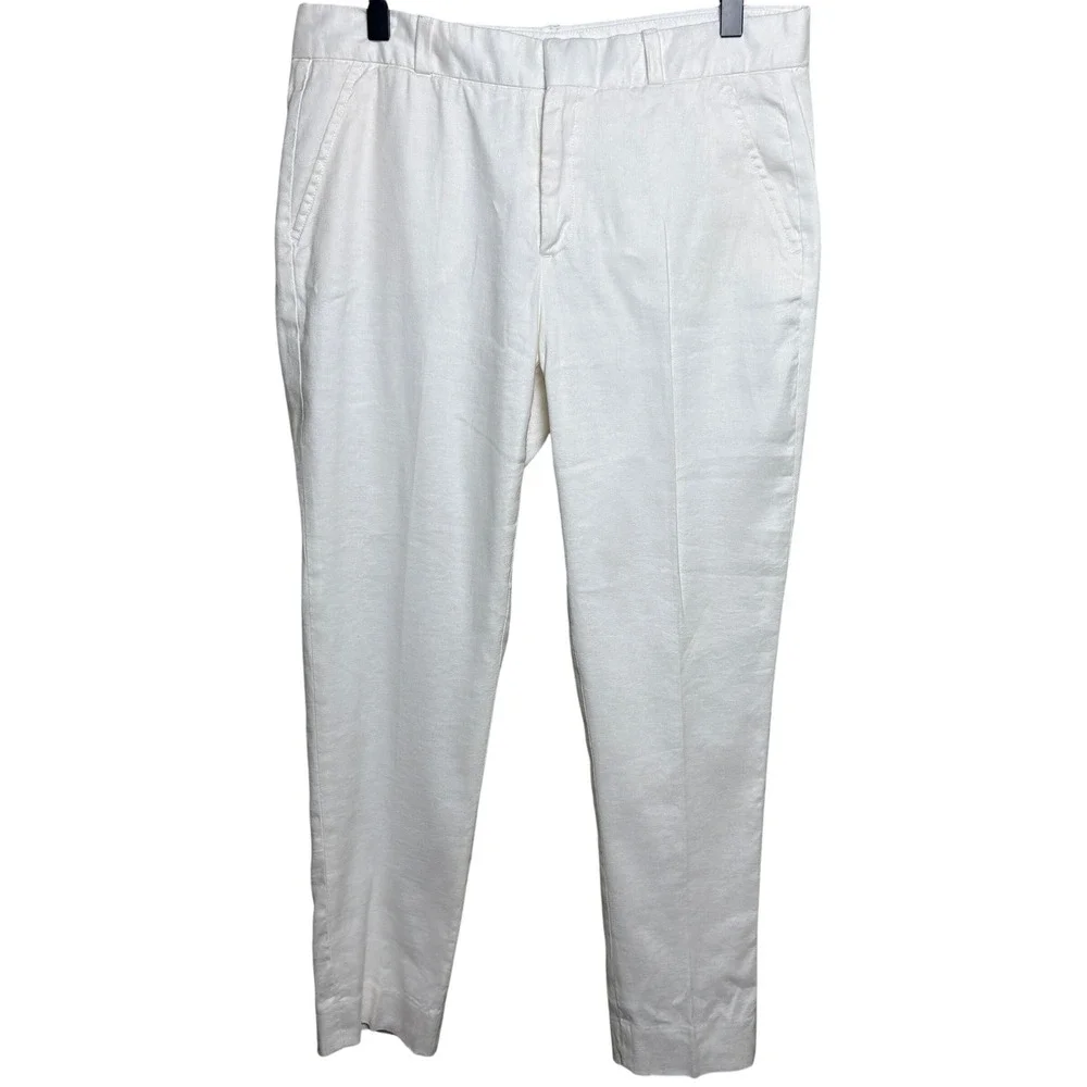 Banana Republic Off White Straight Leg Ankle Cropped Chino Trouser Pants Women 4