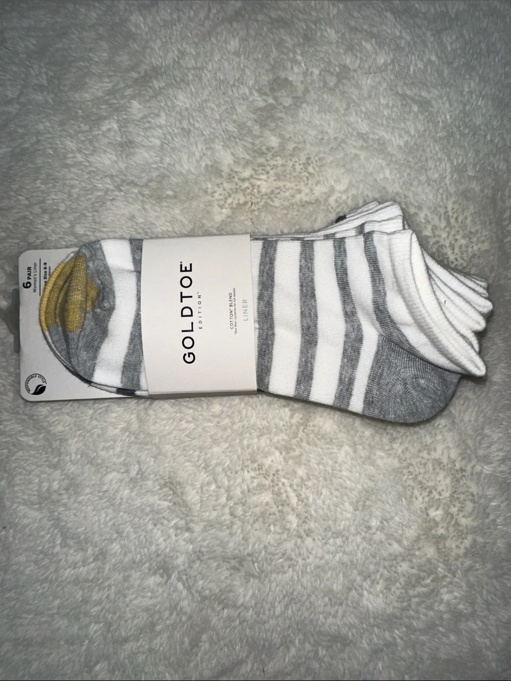 Gold Toe Women’s Low-Cut Stripe Socks in Gray, White & Gold Accent