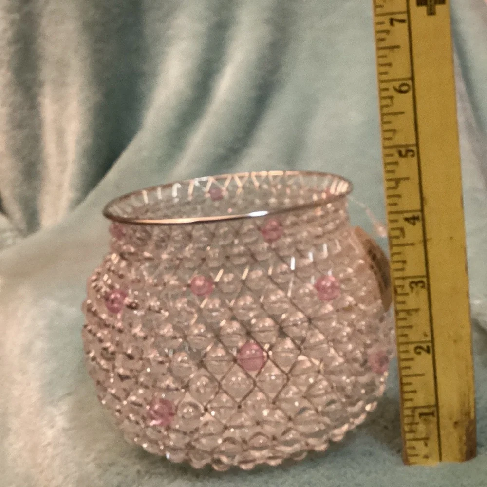 Bath & Body Works Pink and Clear Beaded Decorative Basket