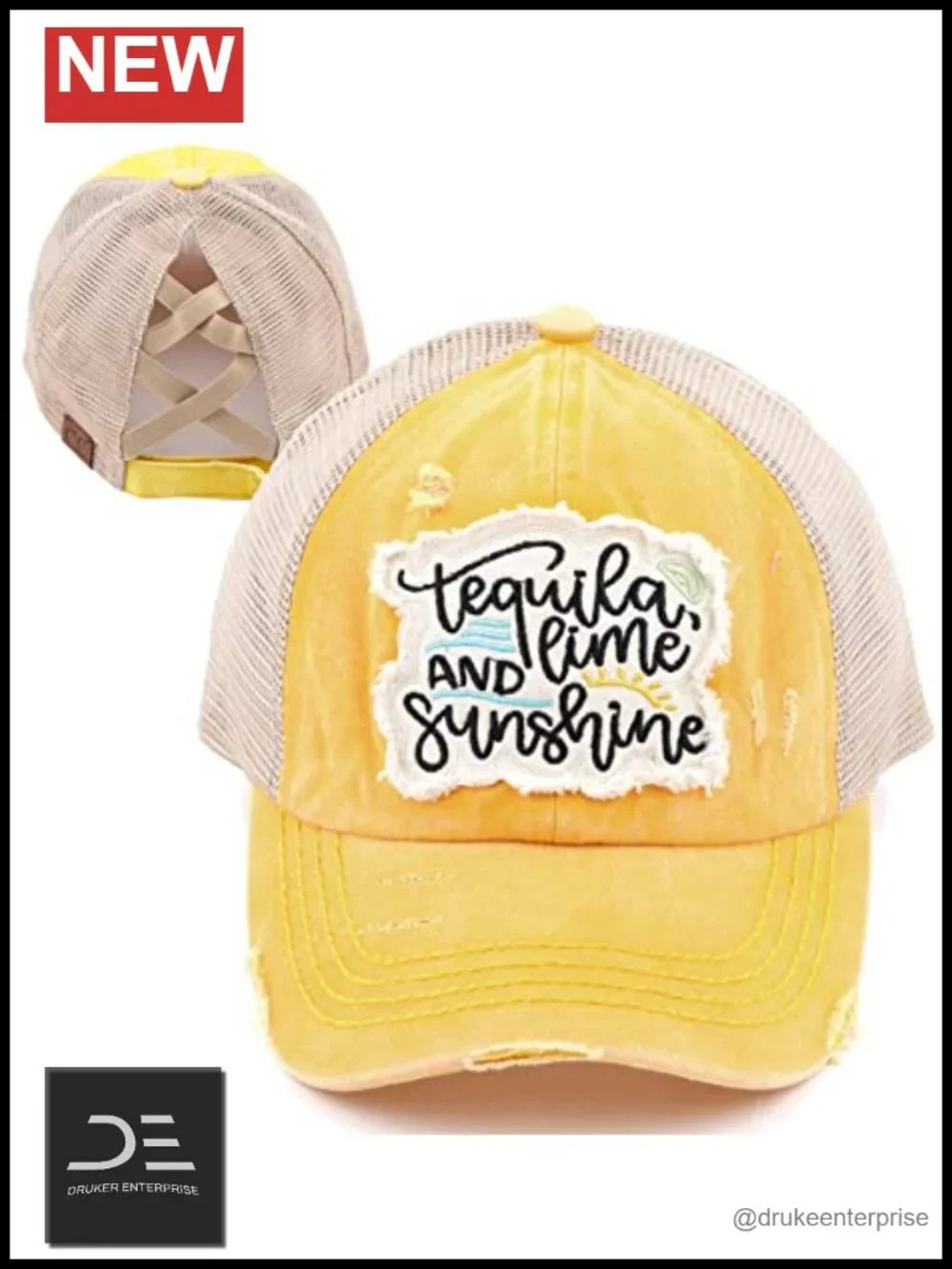 Ponytail Baseball Cap with Sayings - Criss Cross Back High Pony Adjustable Hat
