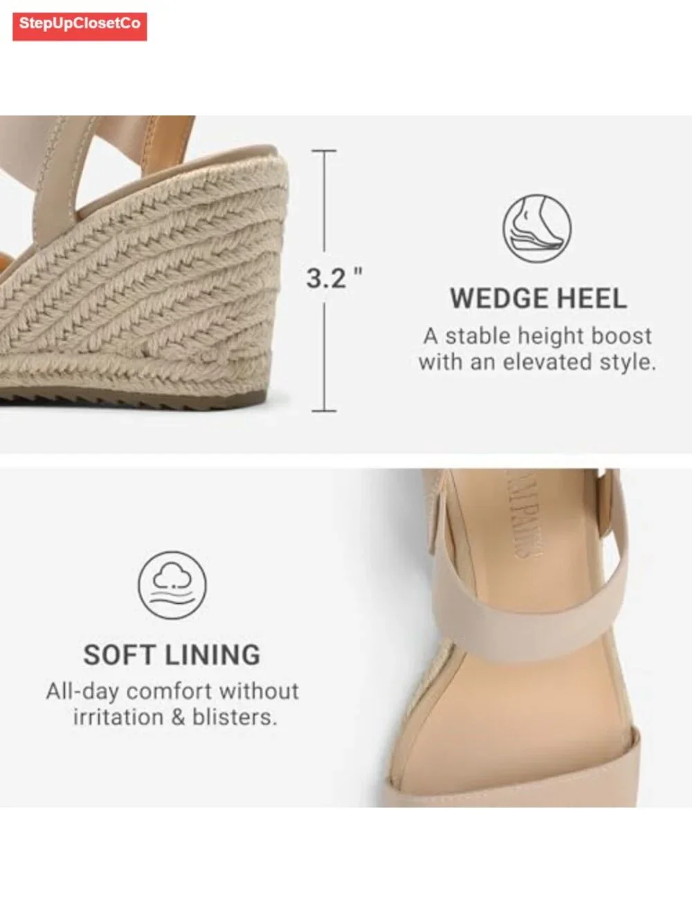 Espadrille Platform Wedge Sandals Open Toe Ankle Strap Slip On Non Slip