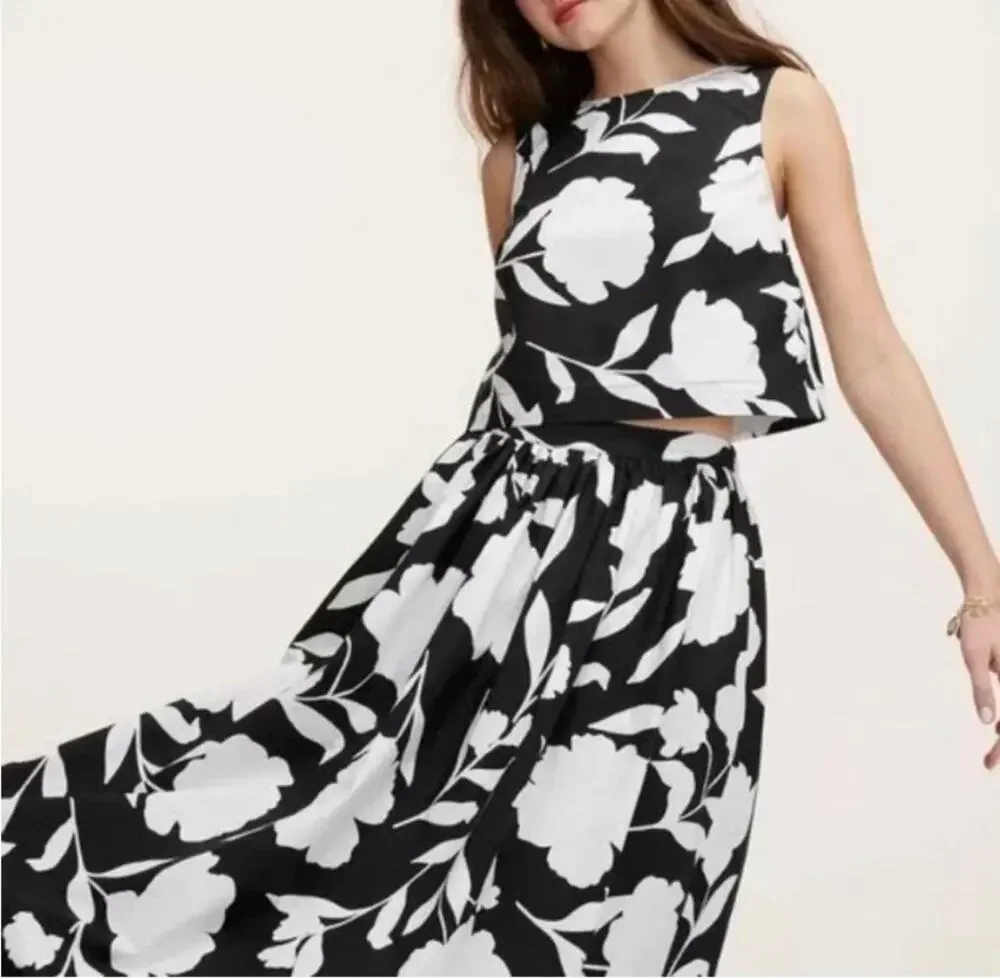 Kate Spade Black and White Floral A-Line Skirt