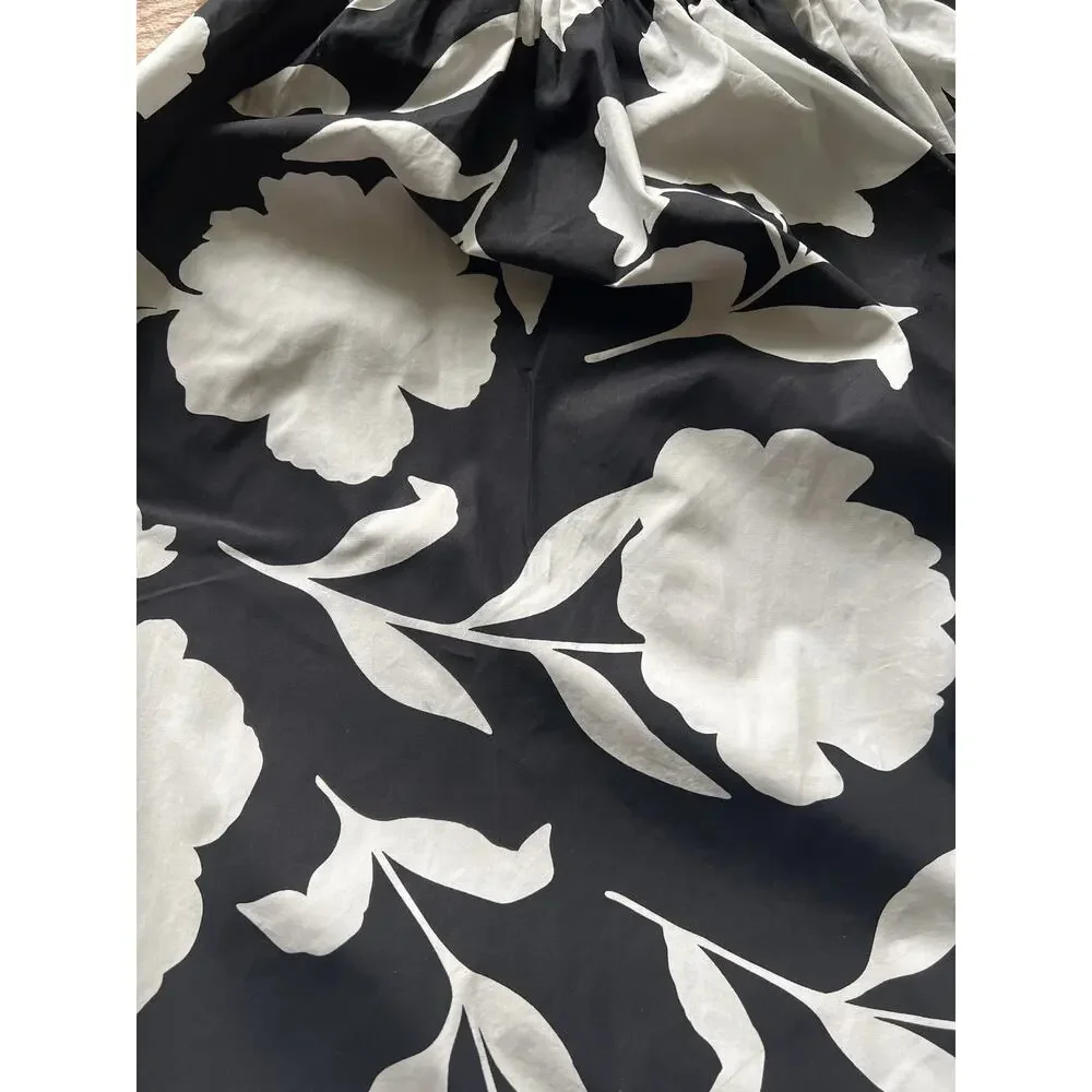 Kate Spade Black and White Floral A-Line Skirt