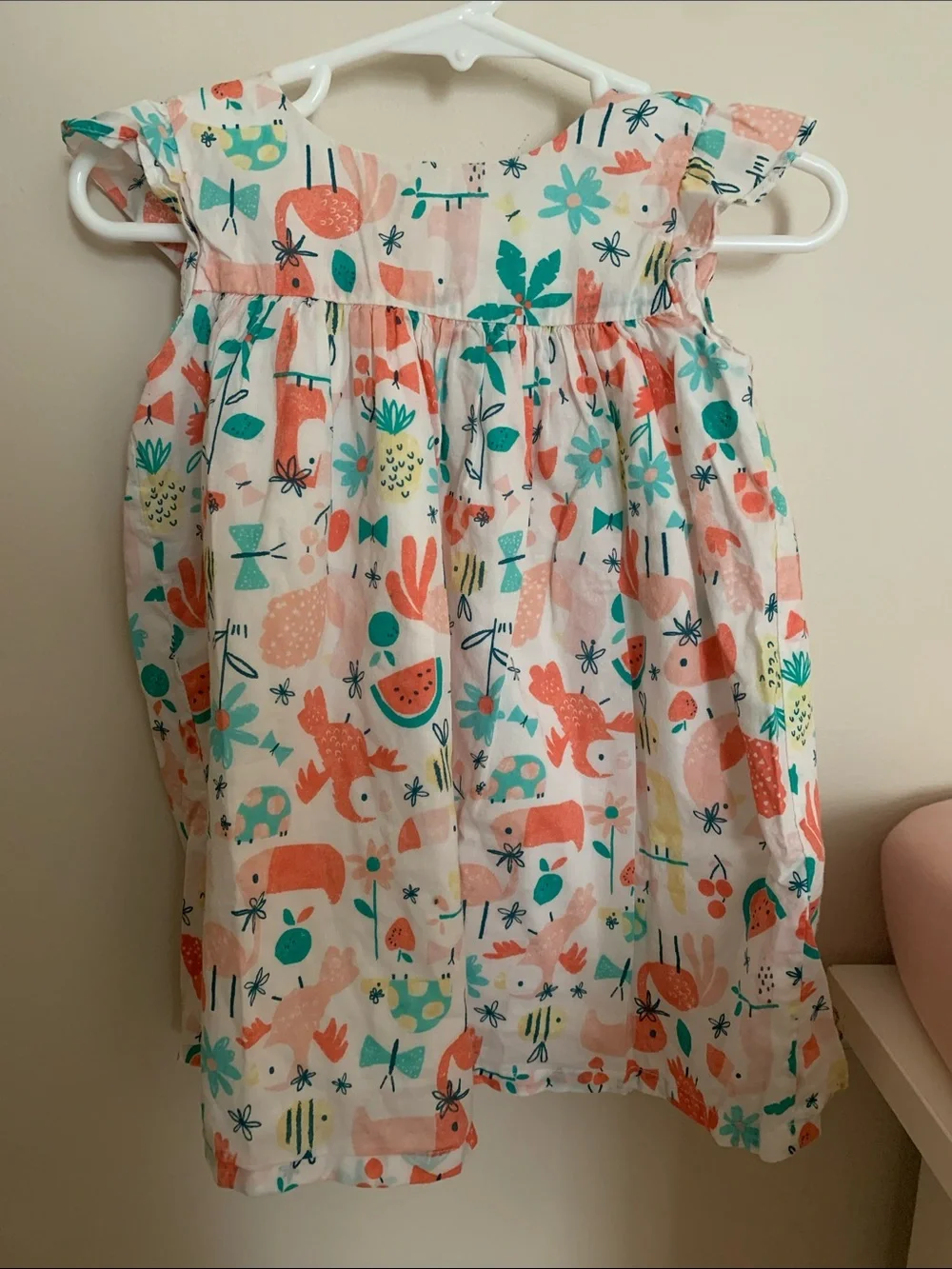 Gymboree White Dress with Coral and Teal Animal & Floral Print