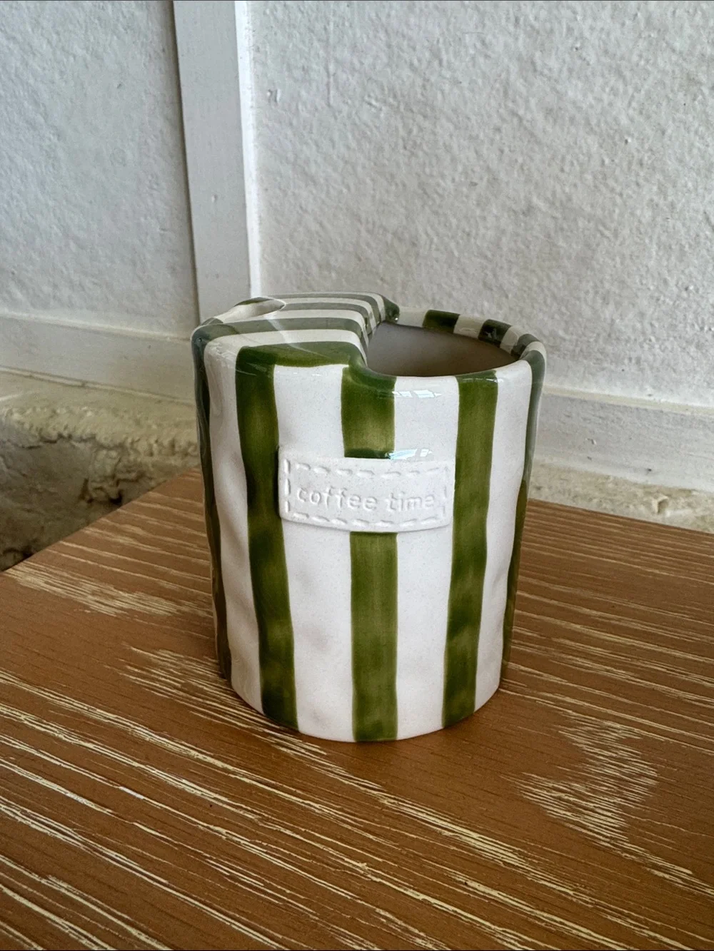 Striped Ceramic Coffee Cup - Green and White