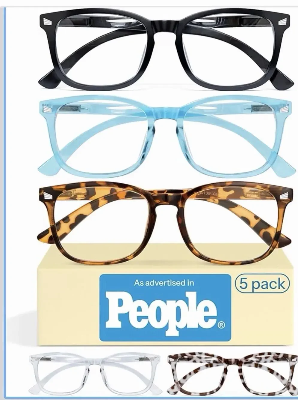 5 Pack- 5.5 Reading Glasses for Women, Eye glasses, Blue Light Readers for Women