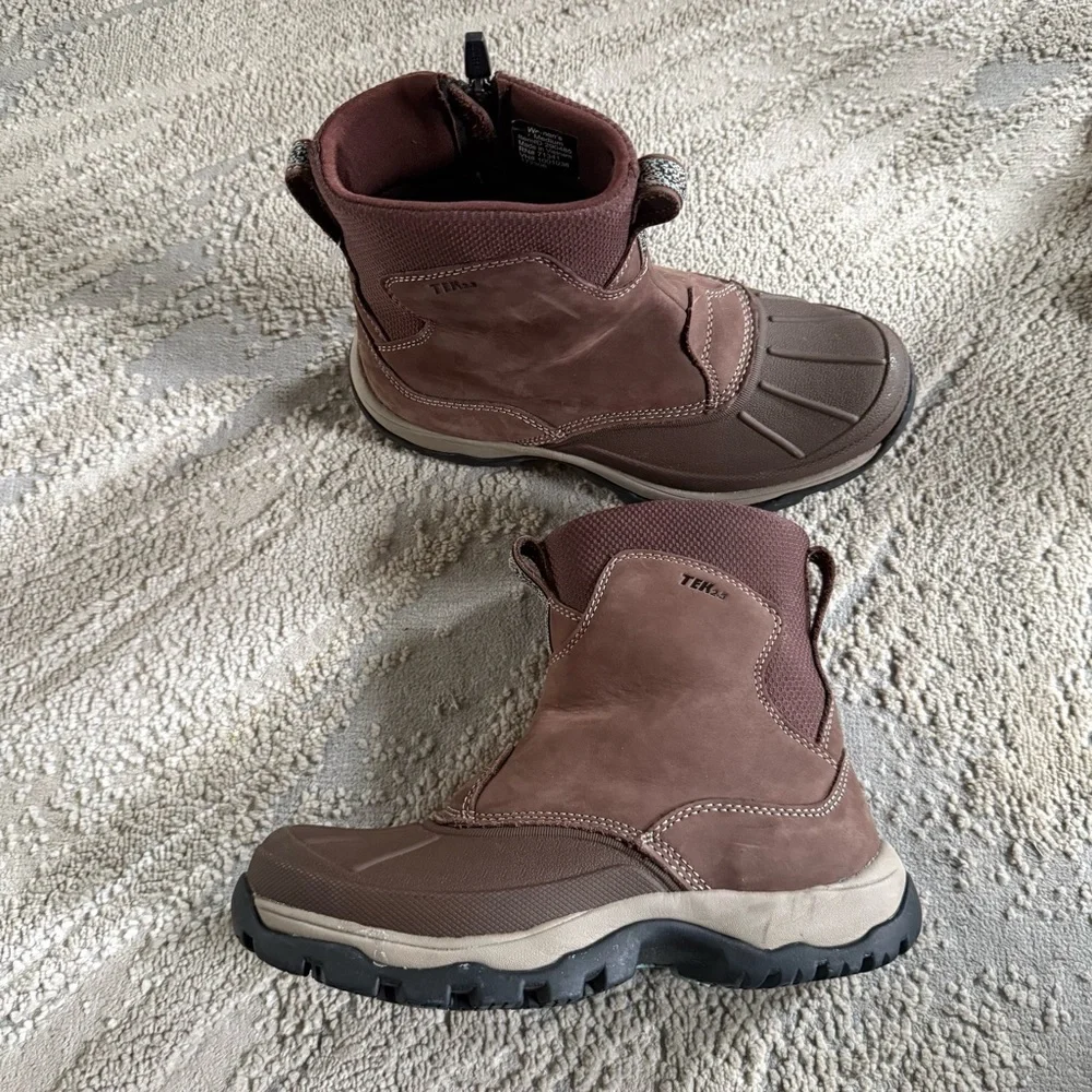 L.L.Bean Storm Chaser winter boots brown leather primaloft side zip waterproof 7