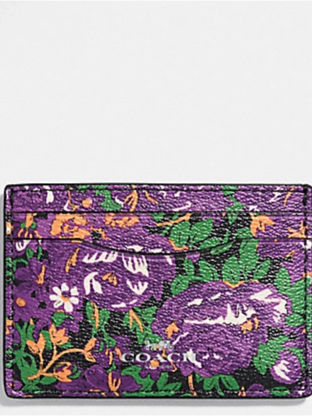 NWT Coach Rose Meadow Floral Print Leather Card Case Purple
