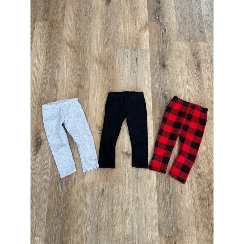 Carter's Fleece Lined Buffalo Plaid Solid 3PK Leggings Toddler 2T Multi Color