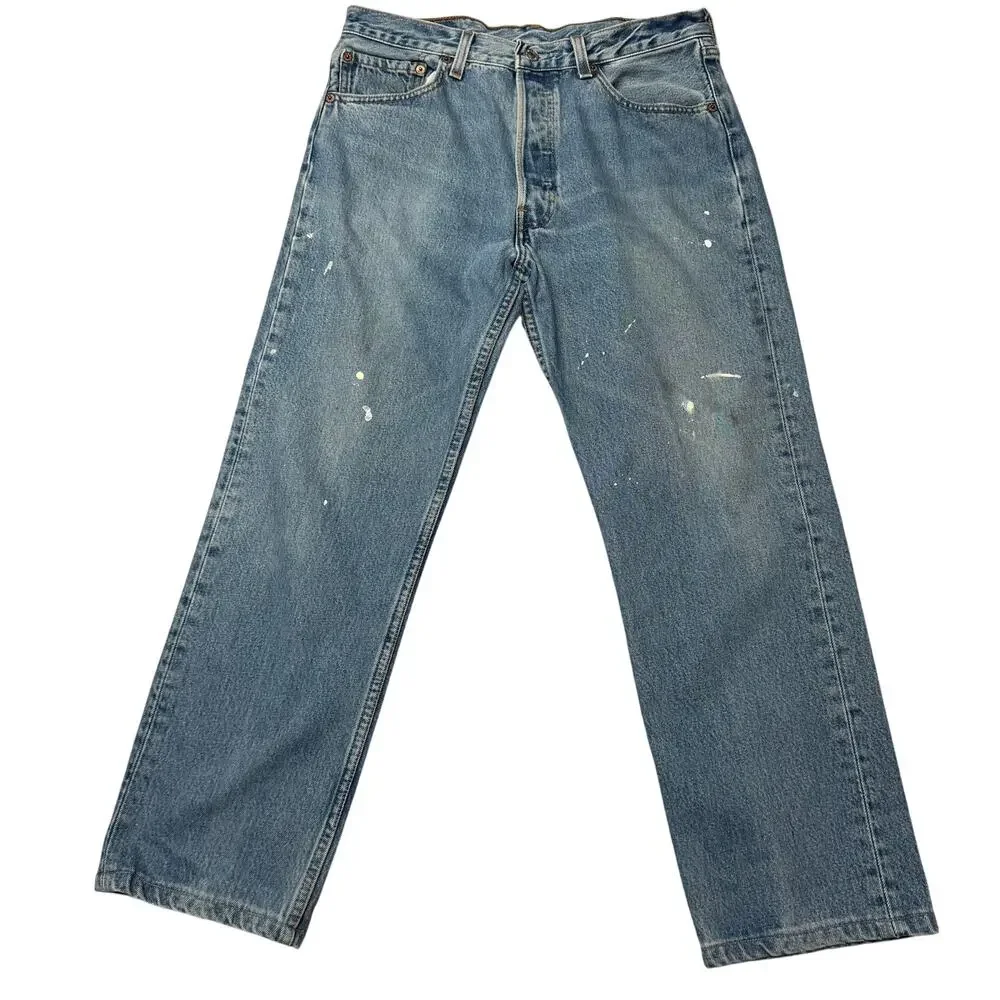 Vintage 90s Levis 501 Paint Splatter Jeans Mens 30x26 Western Grunge Made in USA