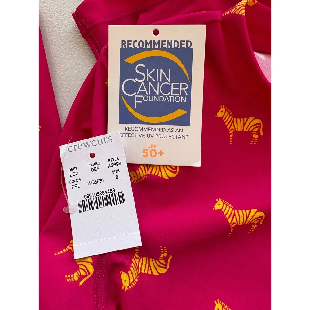 Crewcuts Girls Pink Yellow Zebra Rash Guard Swimsuit Set UPF 50+ K3696 Size 8